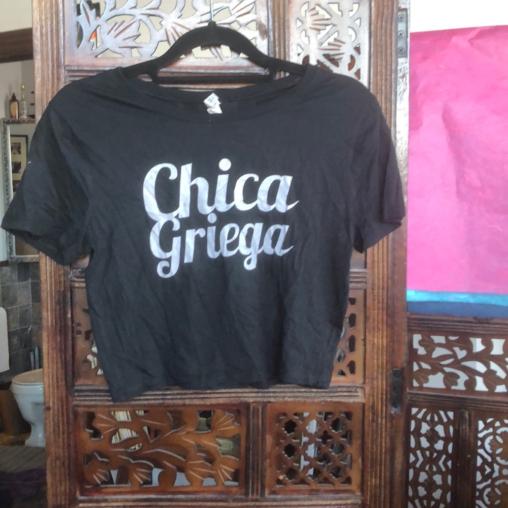 Bella brand Chica Griega black crop tee